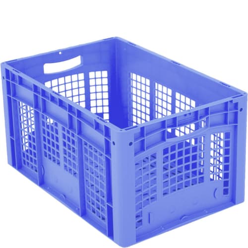 BITO Bac gerbable norme Europe avec double fond nervuré + parois + fond ajourés, bleu, capacité 62 l