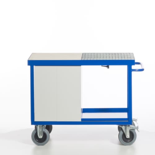 Rollcart Voiture atelier écologique avec cuve et grille étanches à l'huile, force 600 kg, plateau longueur x largeur 1150 x 700 mm