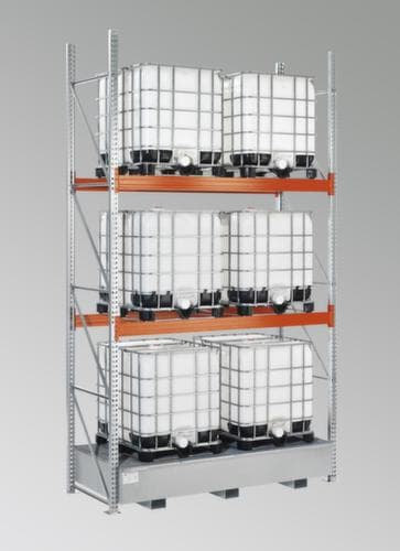 META Rayonnage à palettes MULTIPAL pour fûts et GRV/IBC pour 6 palettes, largeur 2870 mm, 3 niveaux de stockage