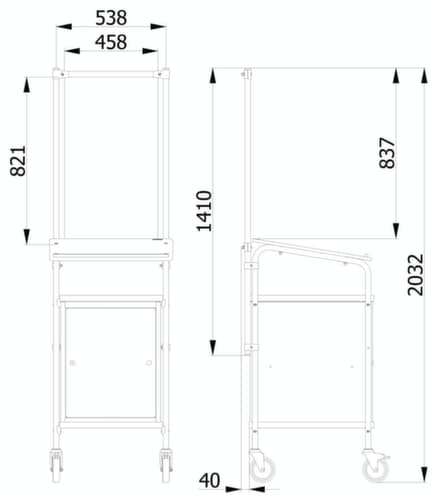 fetra Paroi de protection hygiénique pour servante d'atelier, hauteur x largeur 1410 x 571 mm