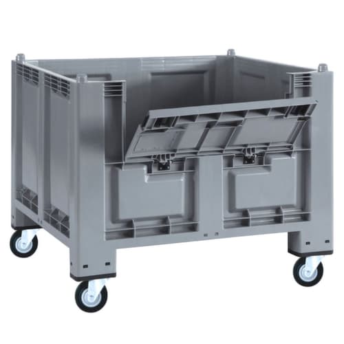 Grand conteneur avec rabat de prélèvement, capacité 550 l, gris, 4 roulettes pivotantes