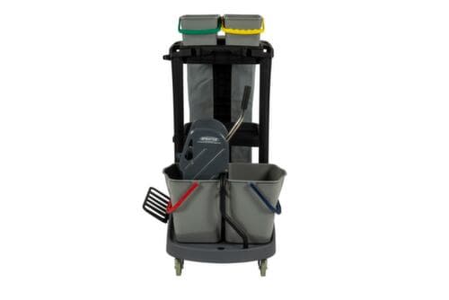 Chariot de nettoyage avec sac de 120 litres et presse à balais, 4x4 l/2x17 l seau en rouge/bleu/vert/jaune