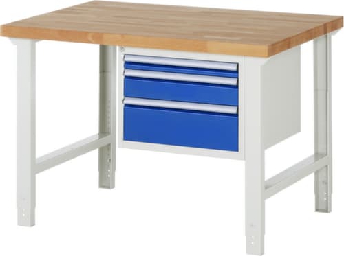 RAU Établi à hauteur réglable Serie 7000, 3 tiroirs, RAL7035 gris clair/RAL5010 bleu gentiane
