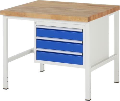 RAU Établi à hauteur réglable Serie 8000, 3 tiroirs, RAL7035 gris clair/RAL5010 bleu gentiane
