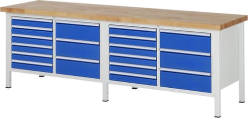 RAU Établi à hauteur réglable Serie 8000, 18 tiroirs, RAL7035 gris clair/RAL5010 bleu gentiane
