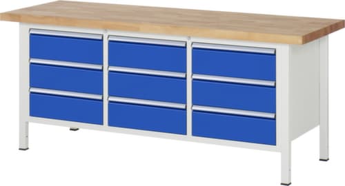 RAU Établi à hauteur réglable Serie 8000, 9 tiroirs, RAL7035 gris clair/RAL5010 bleu gentiane