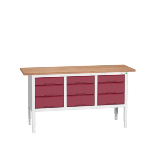 bott bloc établi à hauteur réglable verso, 6 tiroirs, RAL7035 gris clair/RAL3004 rouge pourpre