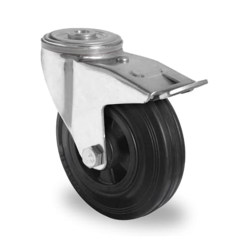 Cascoo Roulette pivotante avec trou de fixation et frein total, force 70 kg, caoutchouc plein bandage