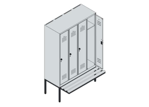C+P Armoire vestiaire Classic Plus avec banc, largeur de compartiment 300 mm
