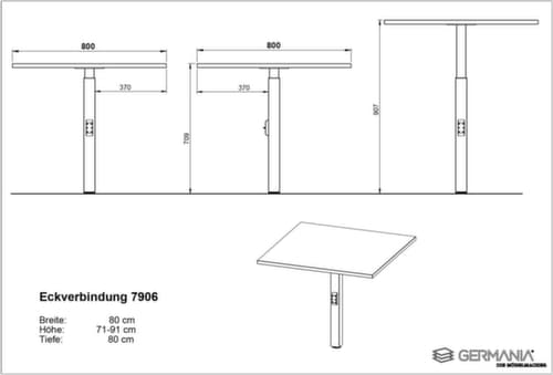 raccord d’angle GW-MAILAND 7906 pour bureau à hauteur réglable