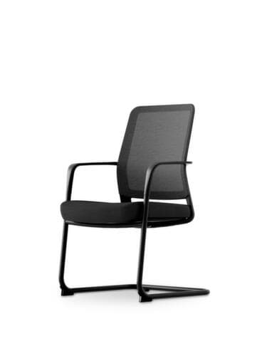 UDOBÄR Chaise cantilever avec dossier en filet, assise tissu, noir