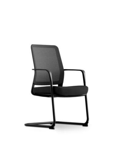 UDOBÄR Chaise cantilever avec dossier en filet, assise tissu, noir