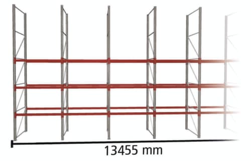 META Rayonnage à palettes MULTIPAL pour 56 palettes, largeur 13455 mm, 4 niveaux de stockage