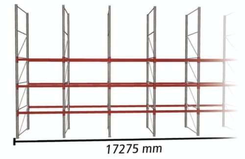 META Rayonnage à palettes MULTIPAL pour 72 palettes, largeur 17275 mm, 4 niveaux de stockage
