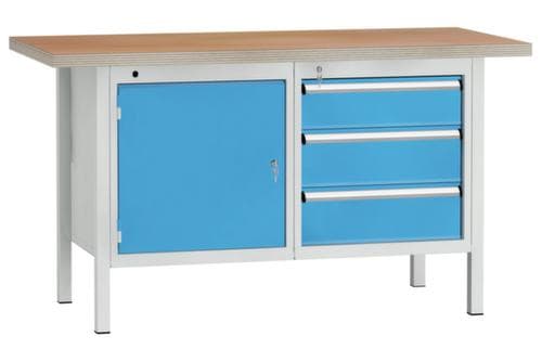KLW Lutz Établi avec panneau multiplis, 3 tiroirs, 1 armoire