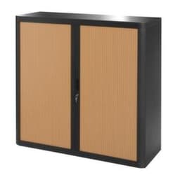 Paperflow Armoire à rideaux transversaux easyOffice®, 2 hauteurs des classeurs, noir/hêtre